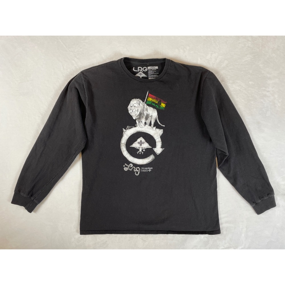 LRG Lifted Research Group Mens Long Sleeve T Shirt Large Black Lion Rasta‎ Flag